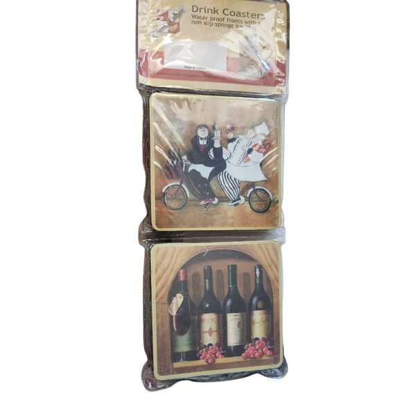 Drink Coasters Wine Design set of 4 Waterproof Non slip sponge backing Dishwashe - Picture 6 of 7